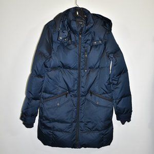 $600 1 MADISON Patch Pocket Fur-Trim Puffer Parka WINTER coat size L blue
